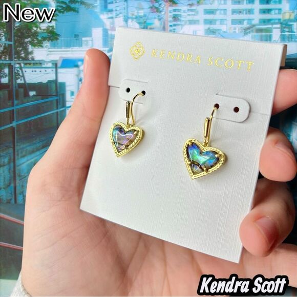 NEW Kendra Scott Ari Heart Drop Earrings – Abalone Shell & Gold - Picture 2 of 4